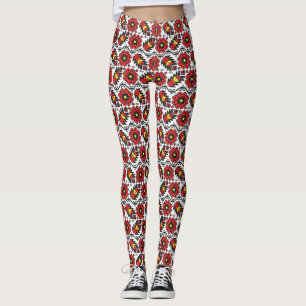 Embroidery Folklore Art cross-stitch floral flower Leggings