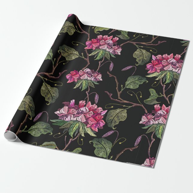 Embroidery geranium flowers seamless pattern wrapping paper (Unrolled)