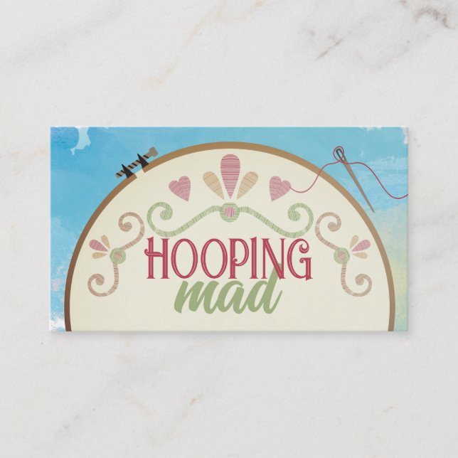 Embroidery hoop sewing needle thread seamstress business card (Front)