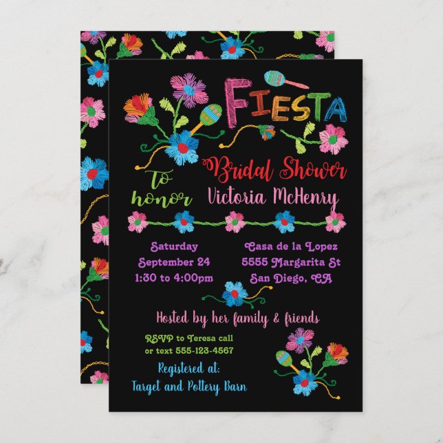Embroidery Mexican Fiesta Bridal Shower Invitation (Front/Back)