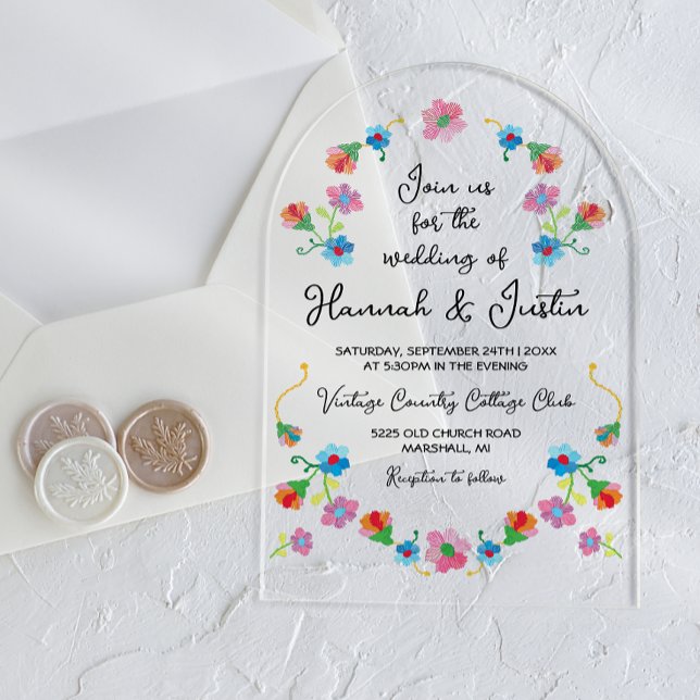 Embroidery Mexican Fiesta Floral Wedding Acrylic Invitations (Creator Uploaded)