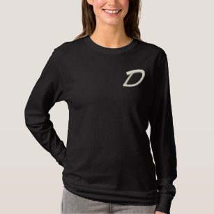 Embroidery Monogram Letter D Initial Embroidered Long Sleeve T-Shirt