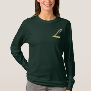 Embroidery Monogram Letter L Initial Embroidered Long Sleeve T-Shirt