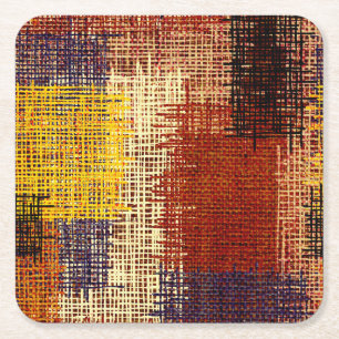 Embroidery ornament, coloured lines, bohemian styl square paper coaster