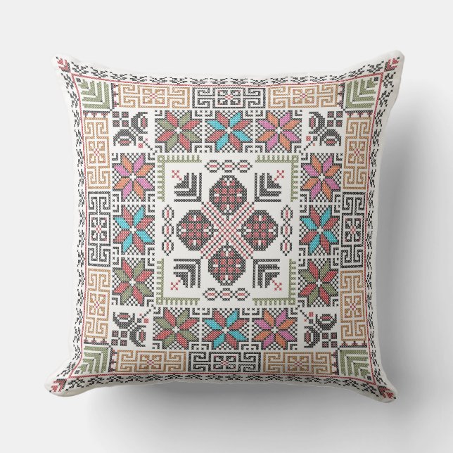 Embroidery Pattern Pillow Palestinian Tatreez Art (Front)