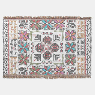 Embroidery Pattern Pillow Palestinian Tatreez Art Throw Blanket