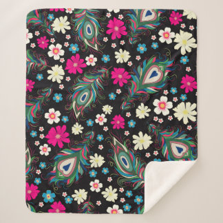 Embroidery peacock feathers seamless pattern. Clas Sherpa Blanket