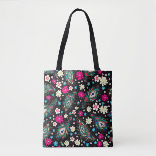 Embroidery peacock feathers seamless pattern. Clas Tote Bag