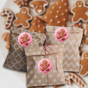 Embroidery Pink Christmas Gingerbread Man Classic Round Sticker