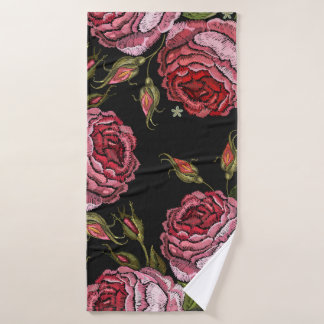 Embroidery red roses vintage seamless pattern. Bea Bath Towel