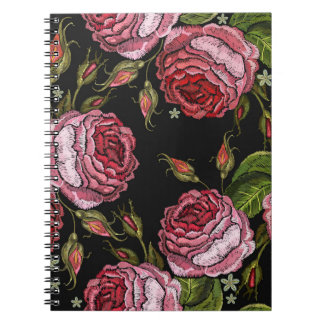 Embroidery red roses vintage seamless pattern. Bea Notebook