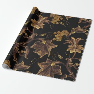 Embroidery renaissance golden floral seamless patt wrapping paper