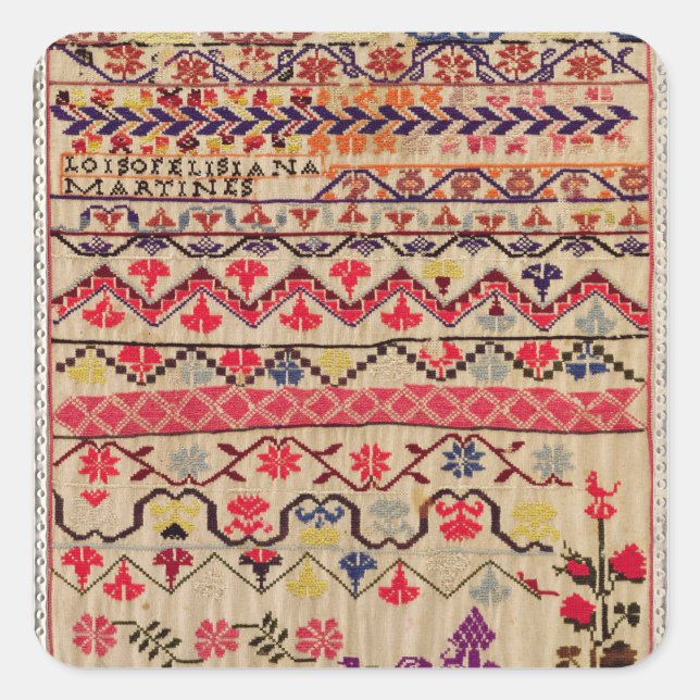 Embroidery sampler square sticker (Front)