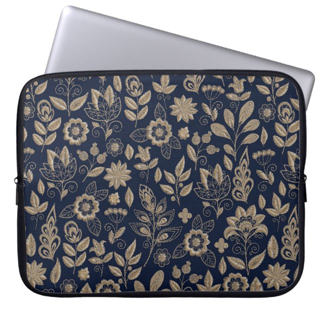 Embroidery seamless pattern with beautiful flowers laptop sleeve (Front)