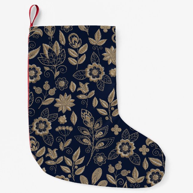 Embroidery seamless pattern with beautiful flowers small christmas stocking (Front)