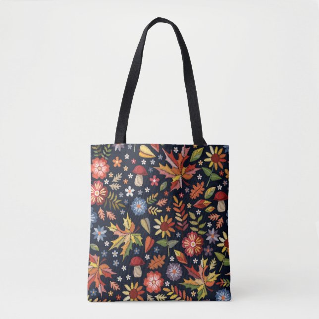 Embroidery seamless pattern with beautiful flowers tote bag (Front)