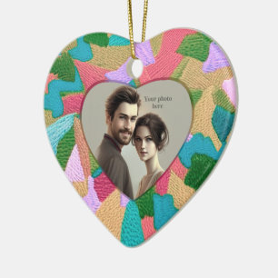 Embroidery Stitches - Heart Shaped Photo Ceramic O Tree Decoration