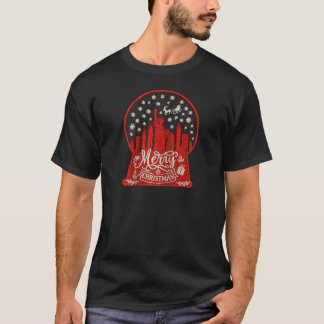 Embroidery Style Merry christmas new york skyline  T-Shirt