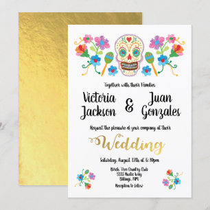 Embroidery Sugar Skull Mexican Wedding Invitations