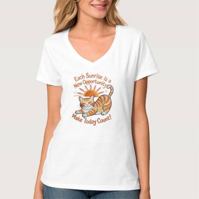 Embroidery T-shirt - Cute Cat Message (Front)