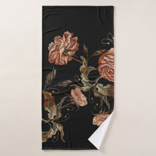 Embroidery vintage buds of roses pattern bath towel