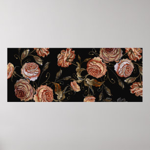 Embroidery vintage buds of roses pattern poster