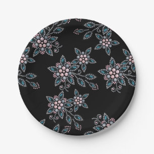 Embroidery with beads and pearls paper plate