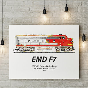 EMD F7 Santa Fe Warbonnet Diesel Locomotive. Poster