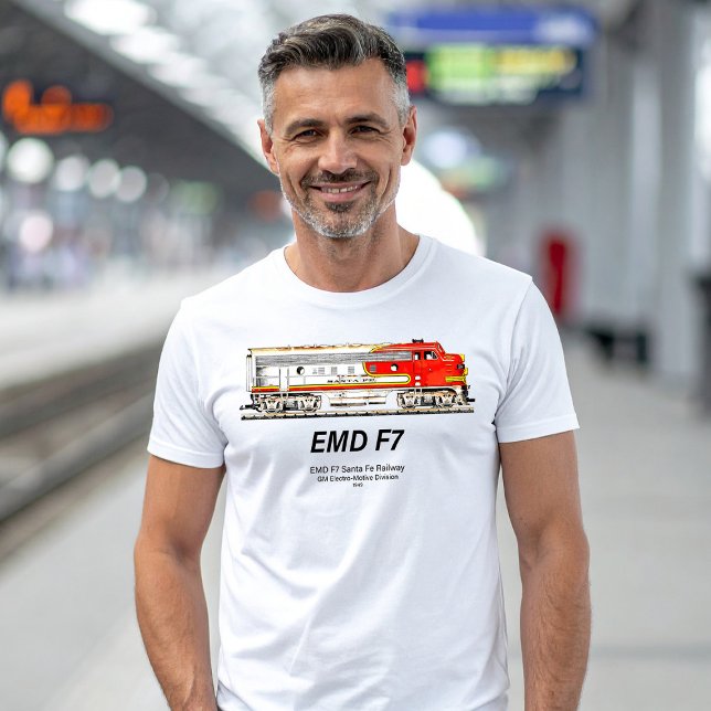 EMD F7 Santa Fe Warbonnet Diesel Locomotive. T-Shirt (EMD F7 Santa Fe Warbonnet Diesel Locomotive. Mens Basic T-Shirt)