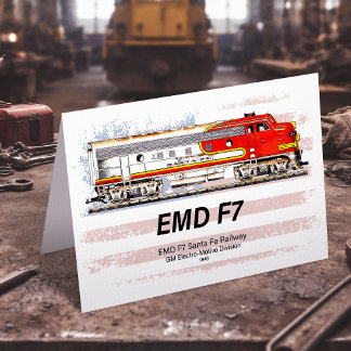 EMD F7 Santa Fe Warbonnet with American Flag. Thank You Card