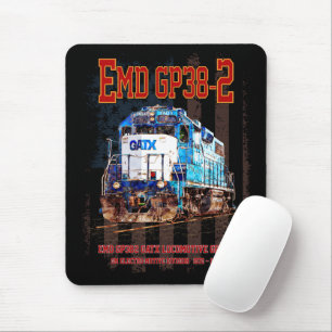 EMD GP38-2 Diesel Locomotive and American flag Mouse Pad