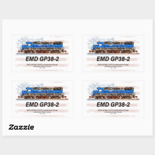 EMD GP38-2 Diesel Locomotive and American flag Rectangular Sticker