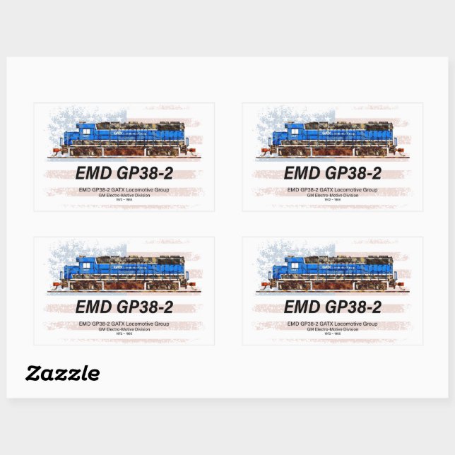 EMD GP38-2 Diesel Locomotive and American flag Rectangular Sticker (Sheet)