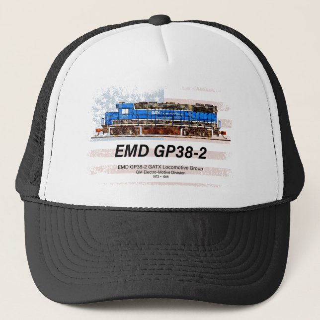 EMD GP38-2 Diesel Locomotive and American flag Trucker Hat (Front)