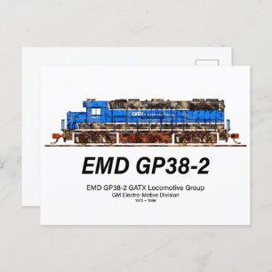 EMD GP38-2 Diesel Locomotive GATX blue and white Postcard