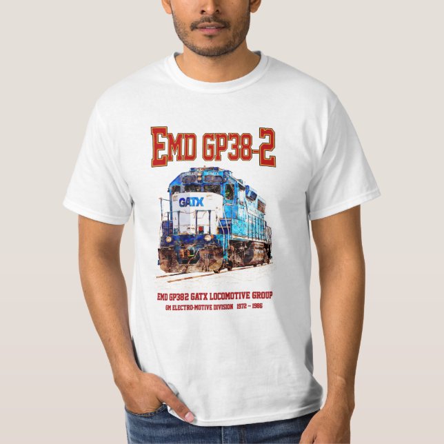 EMD GP38-2 Diesel Locomotive GATX blue and white T-Shirt (Front)