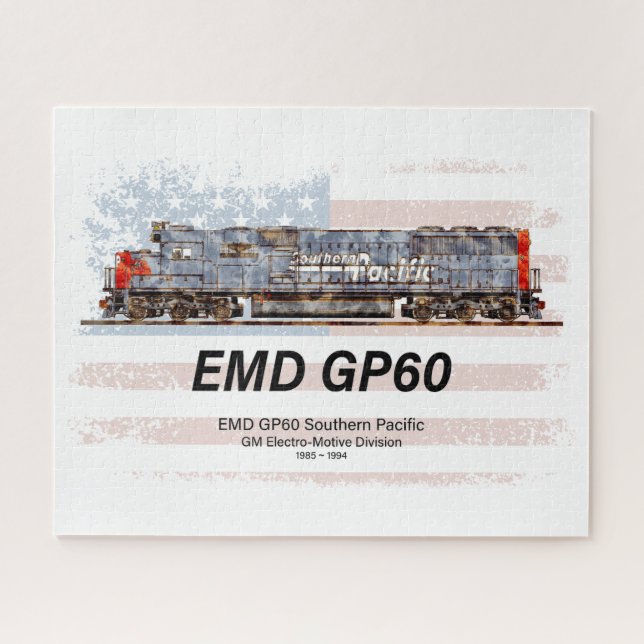 EMD GP60 Diesel Locomotive and American flag Jigsaw Puzzle (Horizontal)