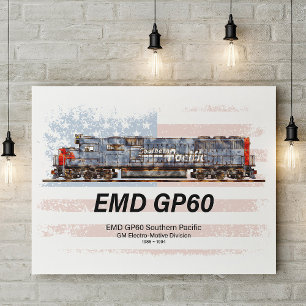 EMD GP60 Diesel Locomotive and American flag Photo Print
