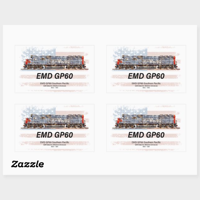 EMD GP60 Diesel Locomotive and American flag Rectangular Sticker (Sheet)
