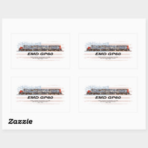 EMD GP60 Diesel Locomotive and American flag Rectangular Sticker