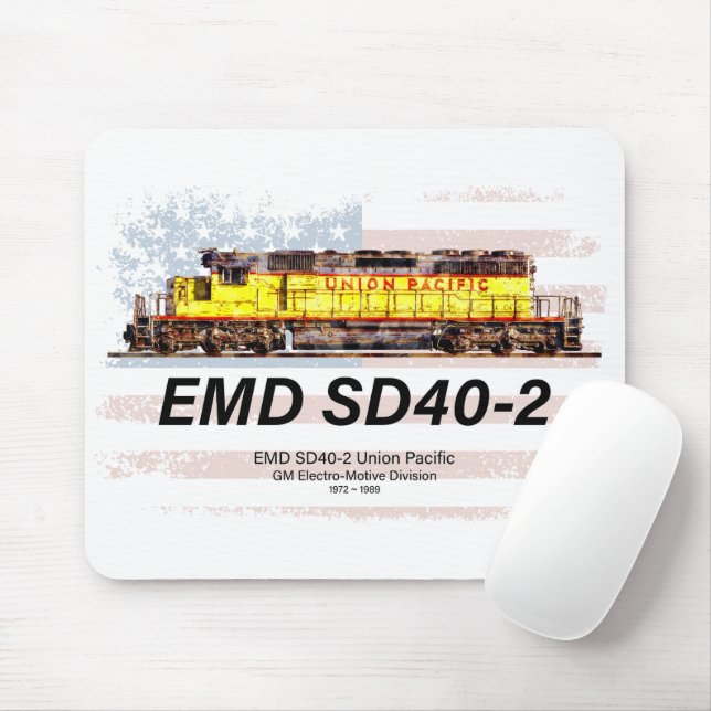 EMD SD40-2 Diesel Locomotive. American flag Mouse Pad (With Mouse)