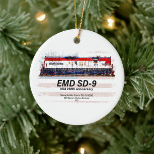 EMD SD-9 Locomotive USA 250th Anniversary Livery Ceramic Tree Decoration