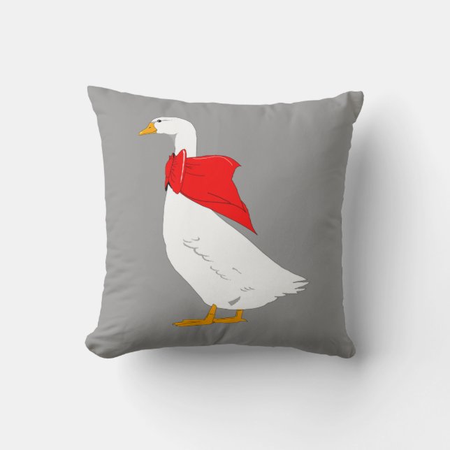 Emden goose with red bow scarf cushion (Front)