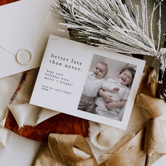 EMELIA Black New Years Photo Late Funny Christmas Holiday Card (EMELIA Black New Years Photo Late Funny Christmas Holiday Card)