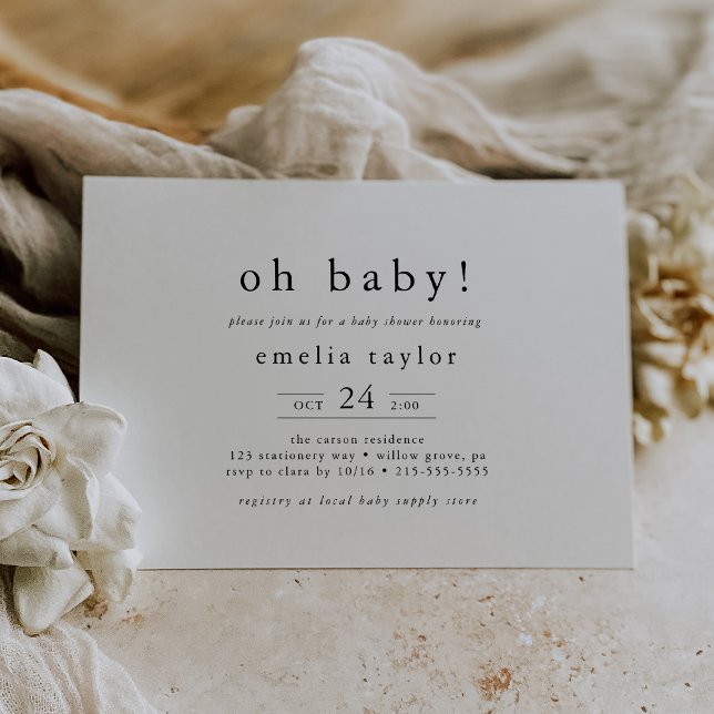 EMELIA Black White Boho Simple Oh Baby Baby Shower Invitation (EMELIA Black White Boho Simple Oh Baby Baby Shower Invitation)