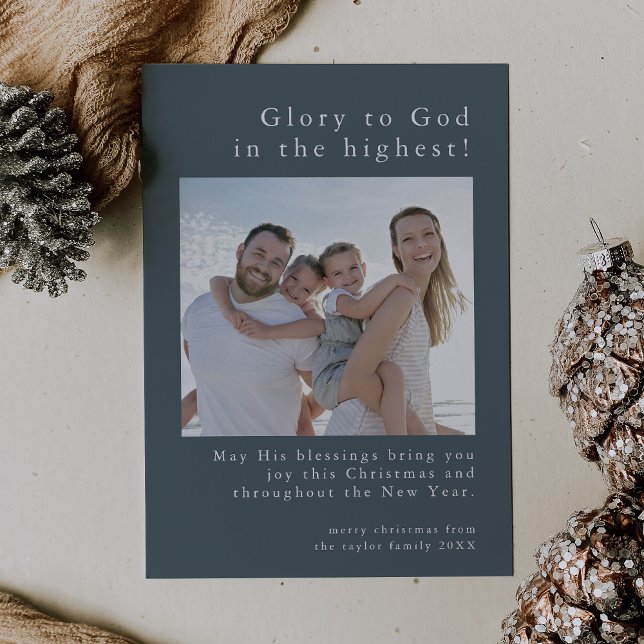 EMELIA Blue Family Photo God Christian Christmas Holiday Card (EMELIA Blue Family Photo God Christian Christmas Holiday Card)