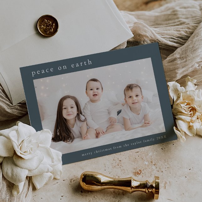 EMELIA Blue Family Photo Peace On Earth Christmas Holiday Card (EMELIA Blue Family Photo Peace On Earth Christmas Holiday Card)
