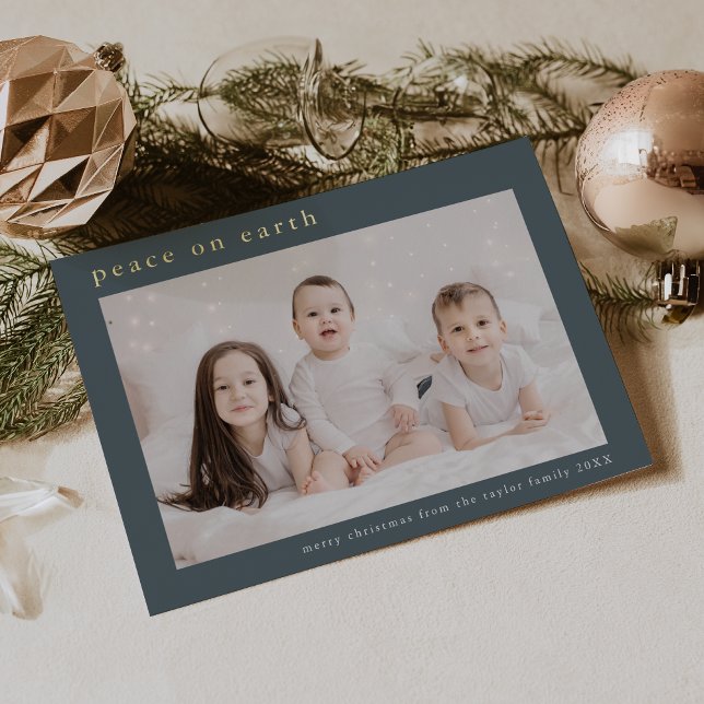 EMELIA Blue Foil Photo Peace On Earth Christmas (EMELIA Blue Foil Photo Peace On Earth Christmas Foil Holiday Card)