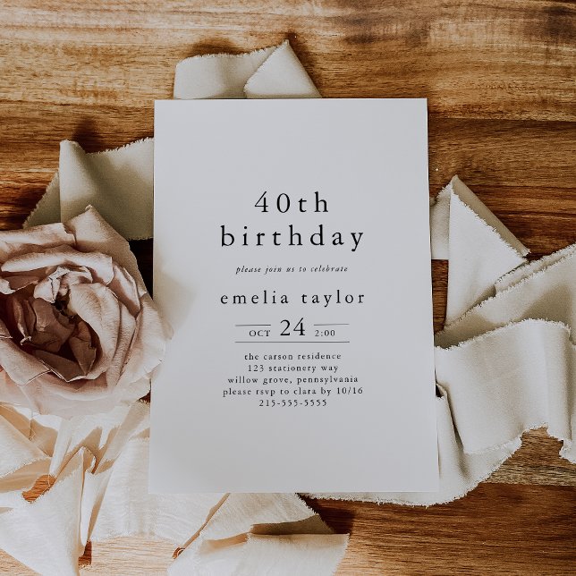 EMELIA Boho Minimalist Unique Rustic 40th Birthday Invitation (EMELIA Boho Minimalist Unique Rustic 40th Birthday Invitation)