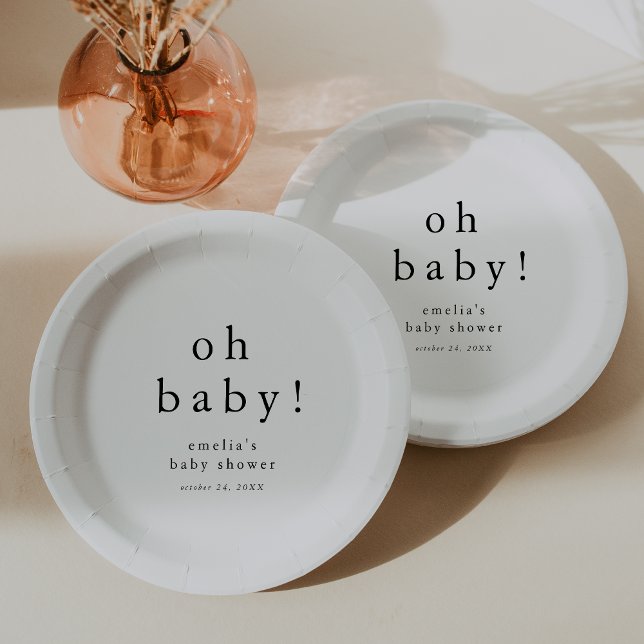 EMELIA Boho Modern Simple Oh Baby Baby Shower Paper Plate (EMELIA Boho Modern Simple Oh Baby Baby Shower Paper Plates)